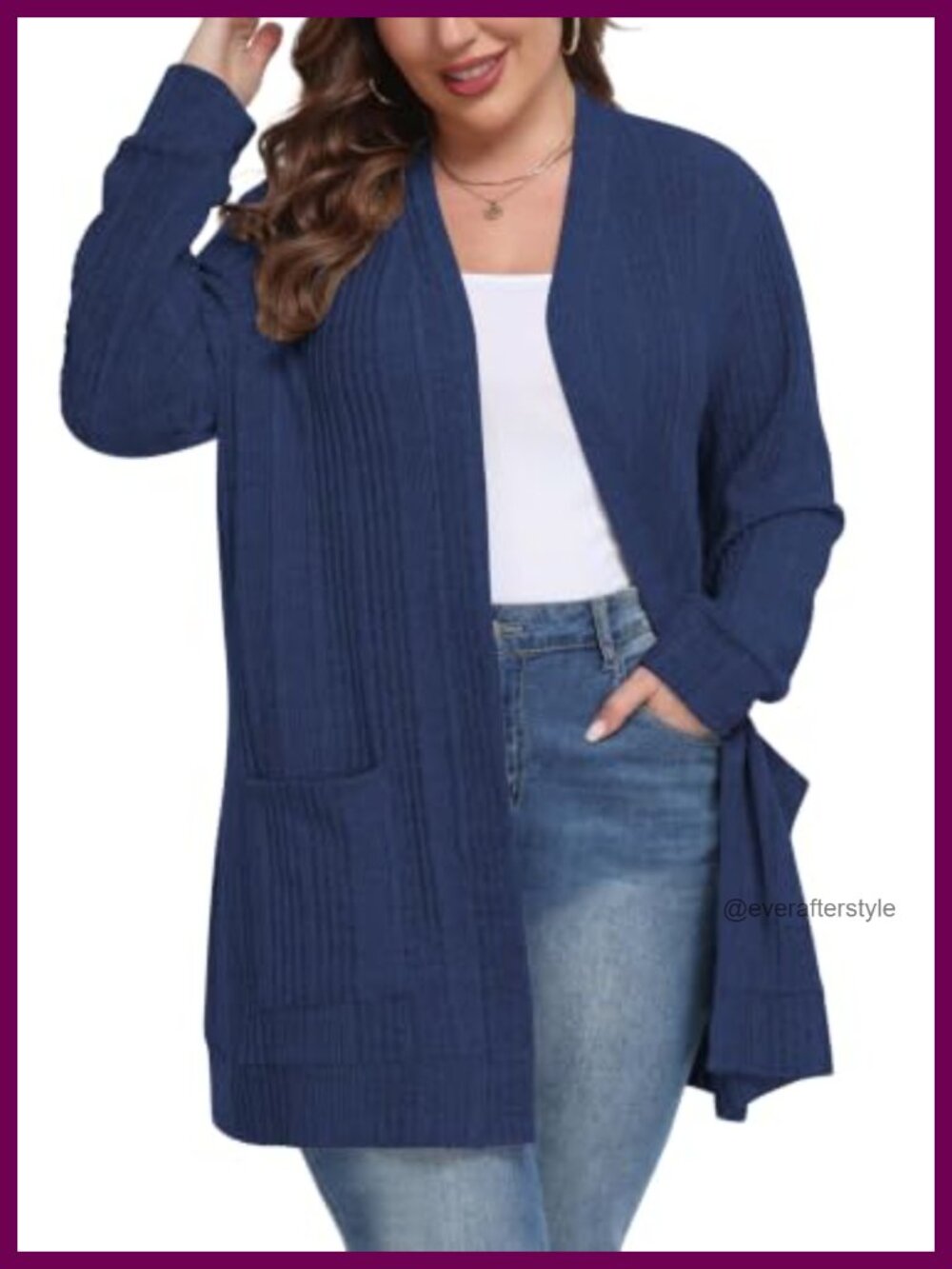 Plus Size Womens Lightweight Open Front Cardigan with Pockets Long Sleeve